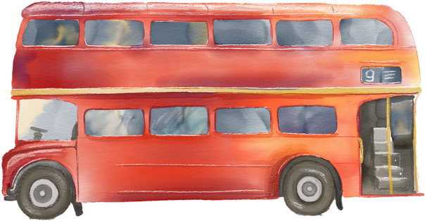 Red bus in London city watercolor transparent background