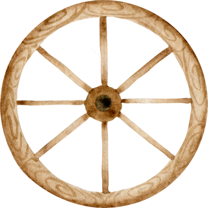 Wooden wheel watercolor illustration